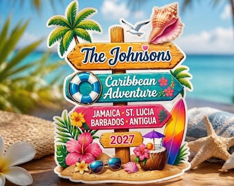 Personalized Caribbean Cruise Door Magnet, Custom Family Cabin Door Decor, Jamaica St Lucia Barbados Antigua Vacation Gift
