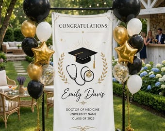 Medical Graduation Fabric Banner, Personalized Doctor Congrats Welcome Sign, Class Of 2026 Party Backdrop, Med School Gift Entrance Decor