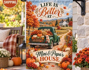Personalized Fall Garden Flag, Grandma Grandpa House Flag, Custom Family Autumn Yard Decor, Pumpkin Porch Thanksgiving Gift Mimi Gigi Mamaw