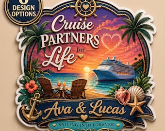 Personalized Cruise Partners For Life Magnet, Custom Couple Cruise Door Decor, Romantic Sunset Vacation Keepsake Gift
