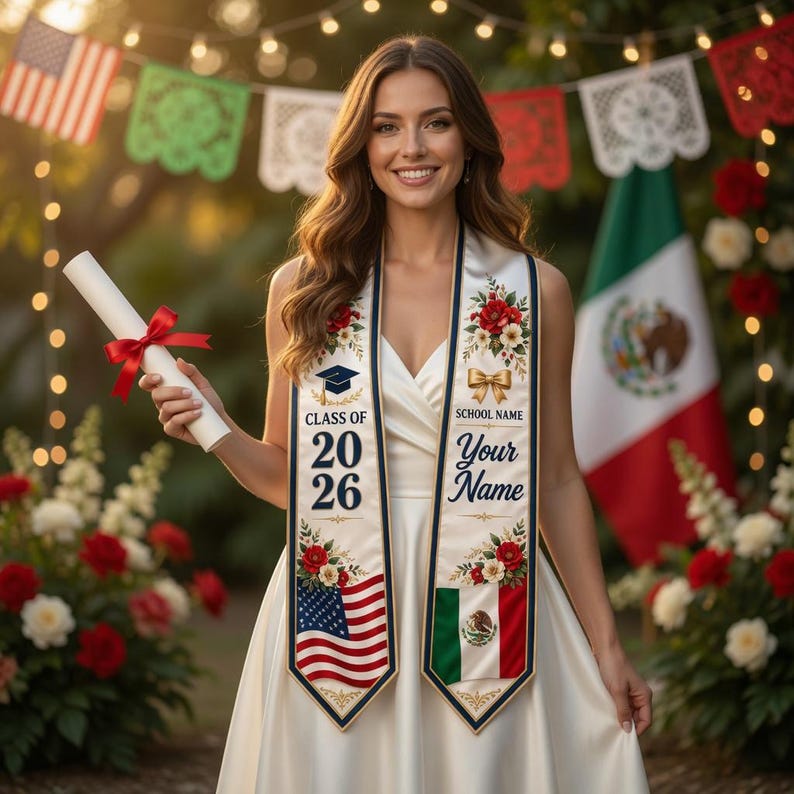 Mexican American Graduation Stole 2026 Personalized Grad Stole Custom ...