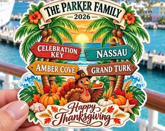 Thanksgiving Cruise Door Magnet Direction Sign Palm, Personalized Thanksgiving Family Holiday Cruise Gift Cruise Lovers, Magnet Door Sign