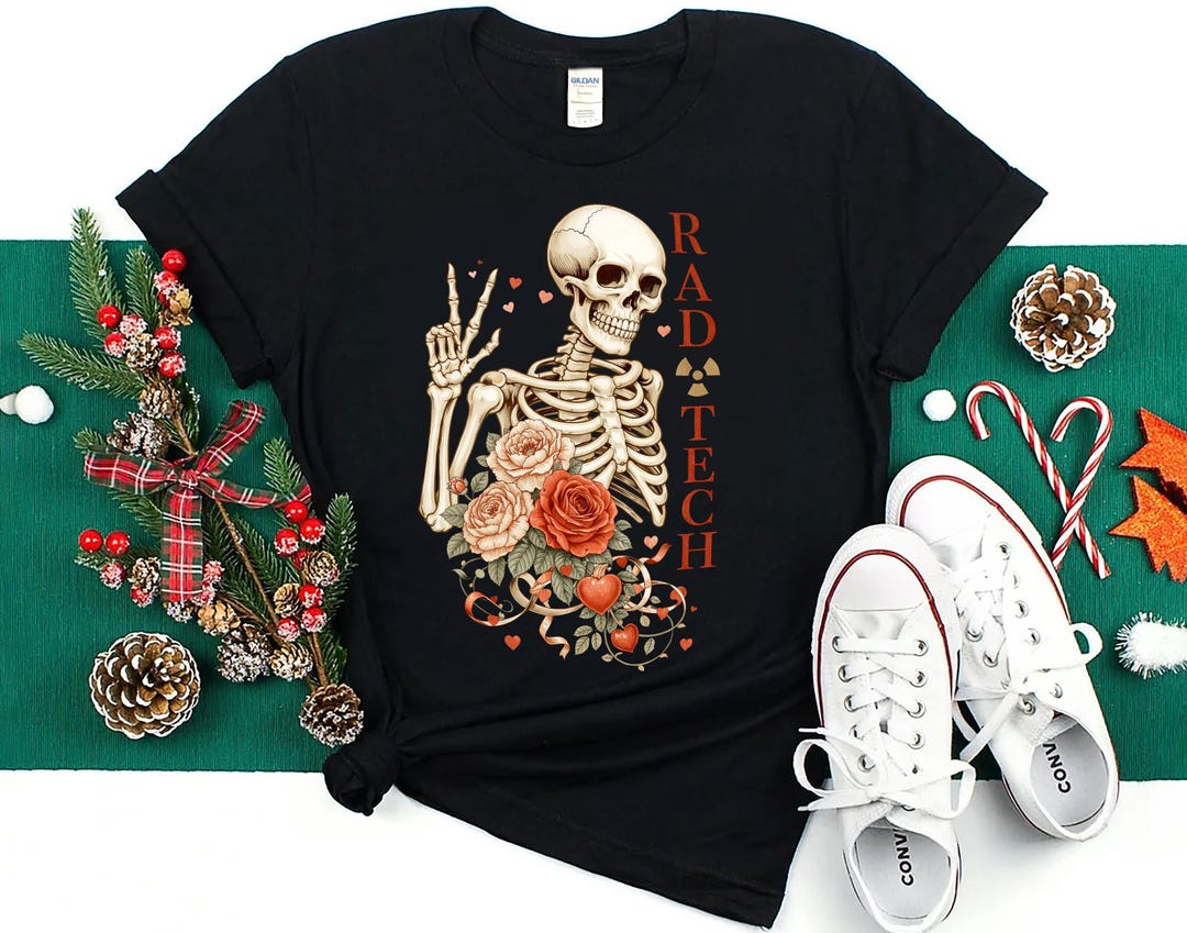 Valentine RAD Tech Vintage Skeleton Shirt, X Ray Technologist ...