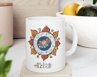 Kubek zodiaku Baran: Ceramiczny kubek do kawy z astrologią, niebiański prezent