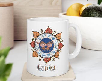 Mug en céramique signe astrologique des Gémeaux : tasse à café astrologie, décor céleste