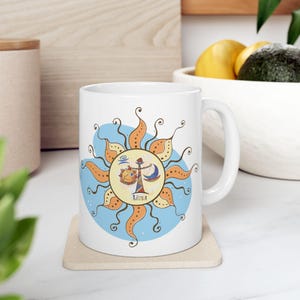 Libra Zodiac Ceramic Mug, Astrology Tea Cup, Horoscope Coffee Mug, Birthday Gift, Constellation Drinkware, Celestial Kitchen Decor