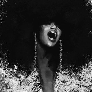 My Voice by ArtsbyAdaa: Black Art, African American Art, Afro Art, Black Art Print, Female Art, Black Female Art, Black and White Art,