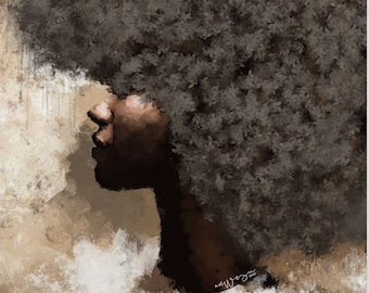 Black Female Art Print: Afro Woman Portrait, African American Wall Art
