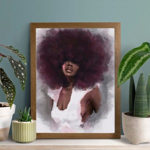 Black Woman Art Print: Afro Female Portrait, African American Wall Art