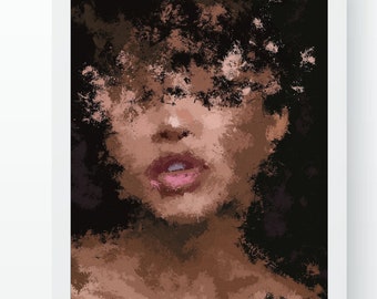 Black Woman Art Print: Afro Female Portrait, "The Gaze"
