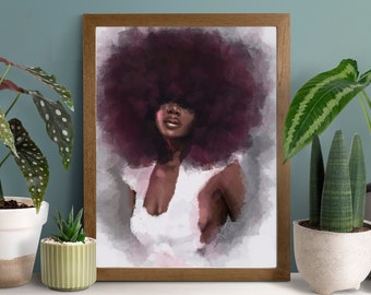 Black Woman Art Print: Afro Female Portrait, African American Wall Art