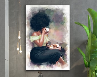 Black Woman Tea Art Print: African American Female Portrait