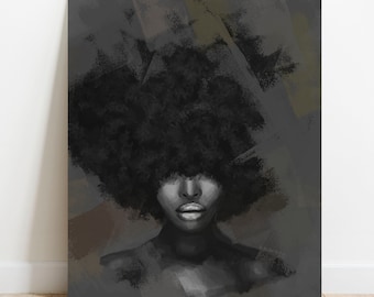 Black Woman Art Print: Afro Female Portrait, African American Wall Art