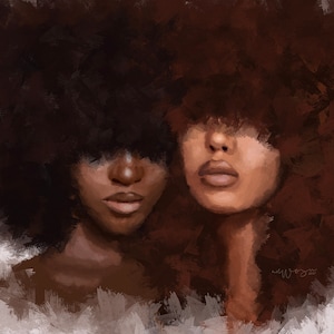 Black Woman Art Print: Afro Sisters Portrait, Arts by Adaa
