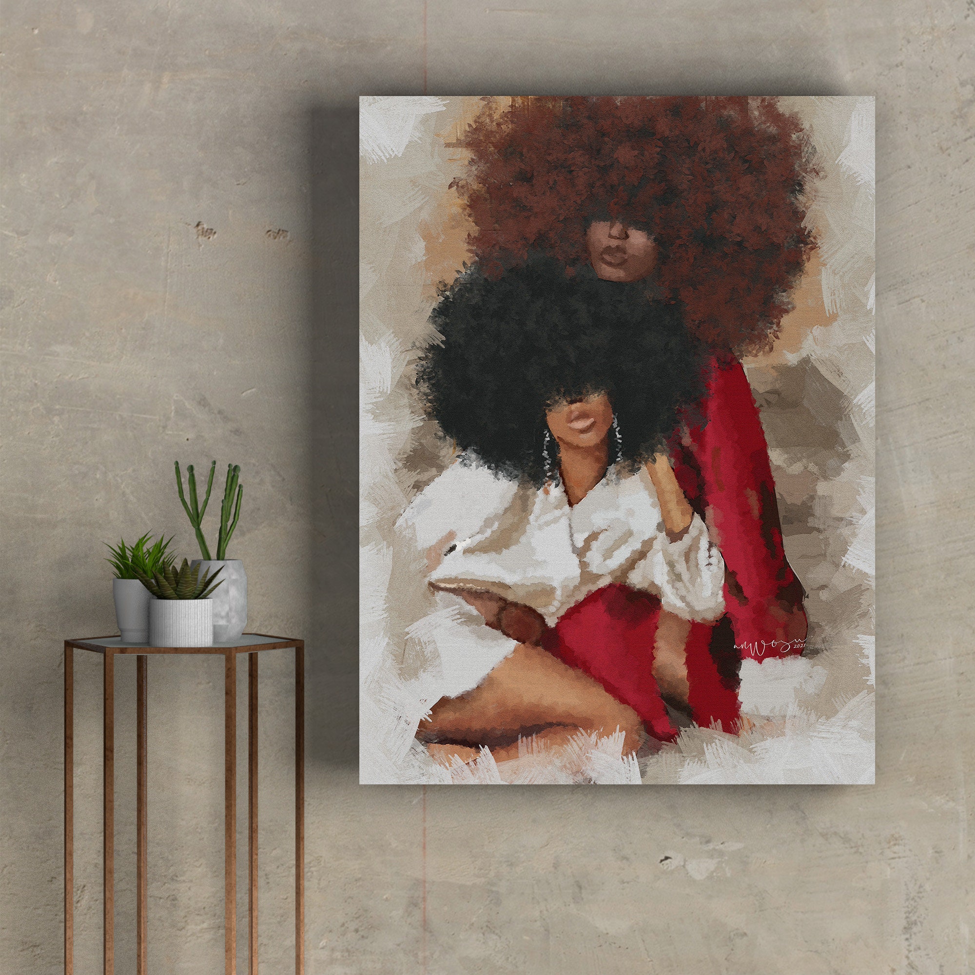 Black Woman Art Print Afro Sisterhood, Canvas Abstract African Wall Art ...