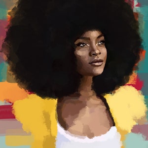 Soulful Afro Art Print: Black Female Portrait, Vibrant Colors