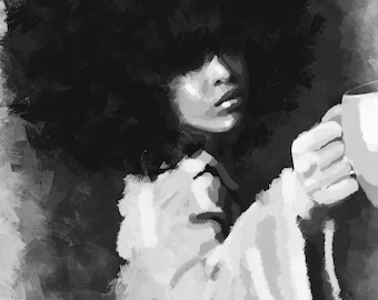 Lámina artística de mujer negra: Peinado afro, 'Una taza de alma' de ArtsbyAdaa