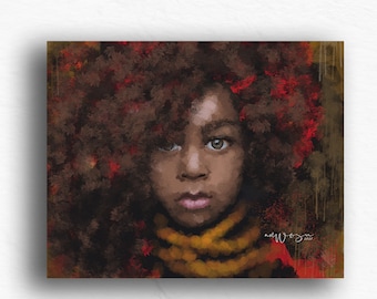Afro Girl Art Print: Black Female Portrait, African Wall Art