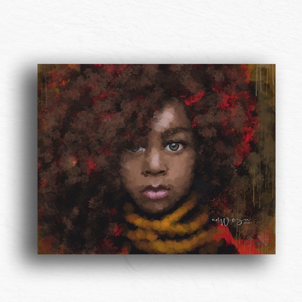 Impression d'art afro Girl : portrait de femme noire, art mural africain
