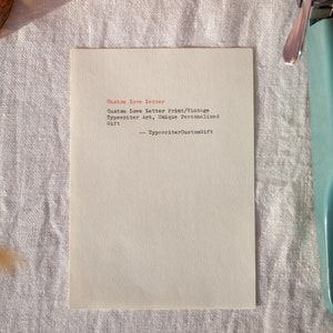 Impresión de carta de amor personalizada / Arte de máquina de escribir vintage, regalo personalizado único, impresión de máquina de escribir, regalo del día de San Valentín