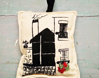 Large French cushion, French shabby decor, handmade pin cushion, decorated cushion, hanging cushion, screen print pillow