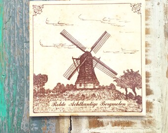 Vintage tile, vintage Dutch tile, Dutch wall tile, windmill art, vintage tile wall art, ceramic tile art, wall tile, etched tile wall decor