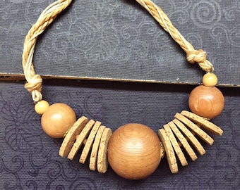 Vintage jewellery, handmade wooden chocker, vintage tribal jewellery, vintage necklace, wooden necklace, cork wood chocker, vintage chocker