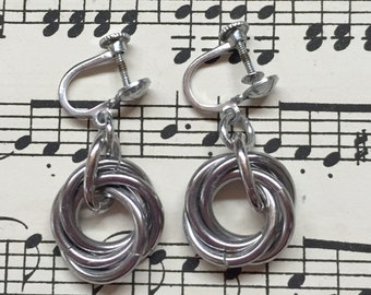 Vintage Celtic love knot earrings, Made in Germany, Vintage silver metal earrings, vintage earrings, 19      60s earrings, 1960s, screw back