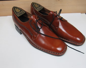 1980s Vintage Leather Dark Honey Men's Handmade Derby Shoes, Lichfield, Unworn