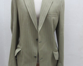 Pale Green Striped Trevira 2000  1970s Vintage Jacket