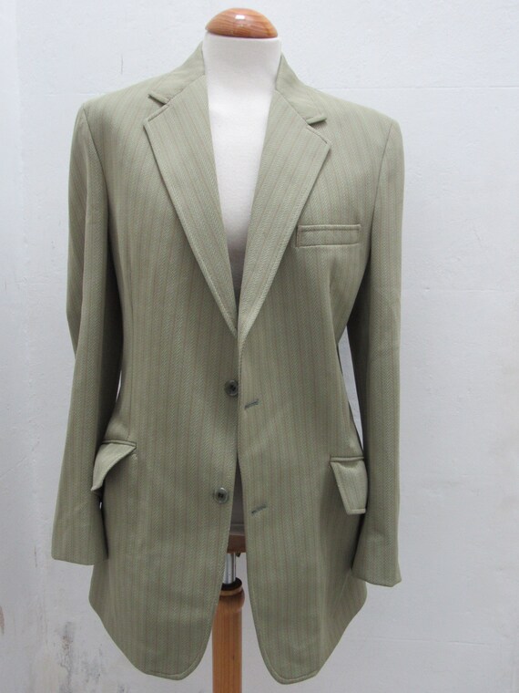 Pale Green Striped Trevira 2000  1970s Vintage Ja… - image 1