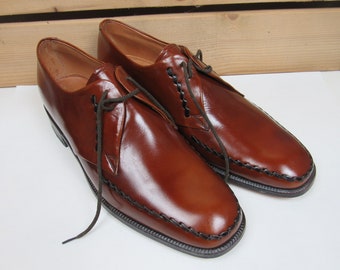 1980s Vintage Leather Dark Honey Men's Handmade Derby Shoes, Lambourn, Unworn