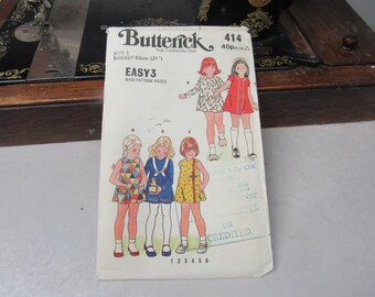 Original 1970's Vintage Butterick 414 Children's Dress Pattern