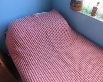 Pink Vintage Waffle Weave Honeycomb Traditional Welsh Bedspread