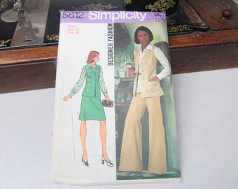 Original 1970's Vintage Simplicity Pattern 5812 Ladies Blouse, Skirt, Trousers Pattern