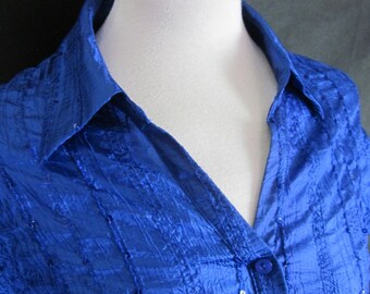 1980s Short Sleeved Blue Sequinned Blouse