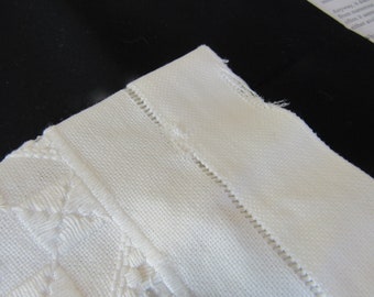 4 Piece Vintage White Cotton Geometric Drawn Thread Dressing Table Set