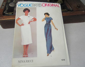 Original 1970's Vintage Vogue Paris Original 1318 Nina Ricci Ladies Dress Pattern