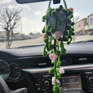 Crochet Flowering String of Pearls, Crochet Plant, Car Mirror Decor, Handcrafted Car Charm, Plant Lover Gift, New Car Gift