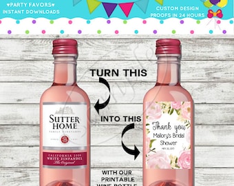 Personalized Wedding Bridal Shower Party Mini Wine Bottle Labels ...
