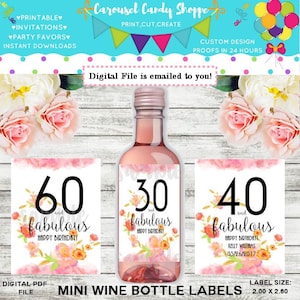 Birthday Celebration Mini Wine/Champagne Labels, diy Printable Wine Labels, Small Wine Labels