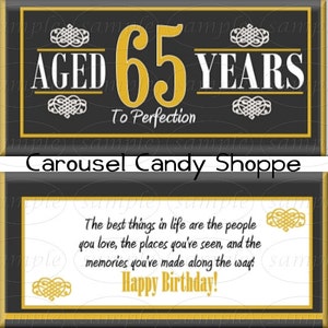 65th Birthday Party Favors Hershey&#39;s Candy Bar Wrappers Digital PDF File Instant Download