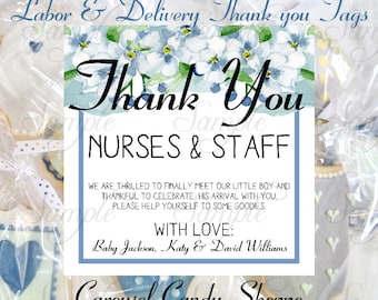 Labor and Delivery Baby Boy Printable Thank You Cards, Labels, Thank You Stickers DIY Printable PDF