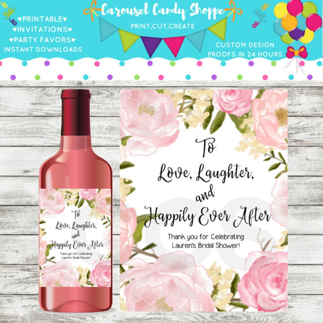 Wedding Bridal Shower Party Mini Wine Bottle Labels, Customized Black ...