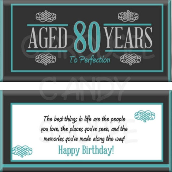 80th Birthday Party Favors Hershey's Candy Bar Wrappers Teal Blue Digital PDF File Instant Download