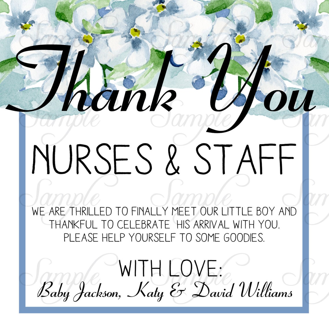 Labor and Delivery Baby Boy Printable Thank You Cards Labels Etsy