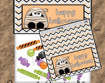 Mummy Halloween Treat Bag Toppers, Printable Digital PDF File, Instant Download DIY