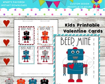 Kids Valentines Cards  Robots Instant Download Printable PDF file