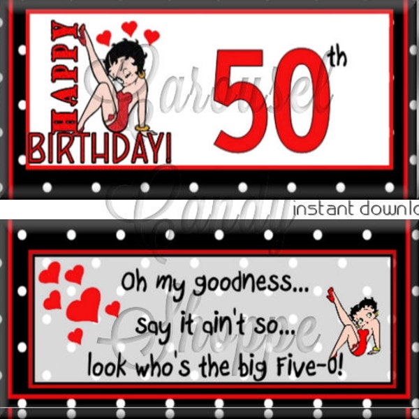 Betty Boop Inspire 50th Birthday Party Favors Hershey's Candy Bar Wrappers