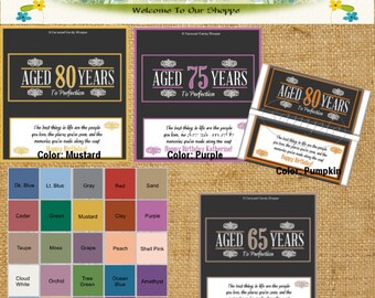 Milestone Birthday Party Favors Hershey's Candy Bar Wrappers Digital PDF Printable DIY Choose AGE and Color